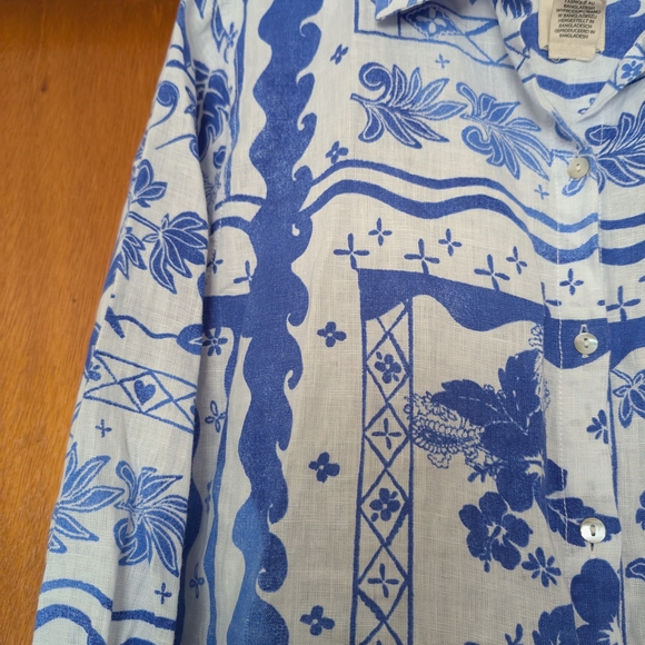 Joie Blue and White Button Down Coastal 100% Linen Shirt Large - Picture 3 of 7
